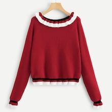 Shein Raglan Sleeve Frilled Trim Sweater