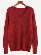 Shein Burgundy Ribbed Knit Drop Shoulder Sweater