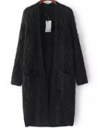 Shein Black Long Sleeve Cable Knit Pockets Cardigan