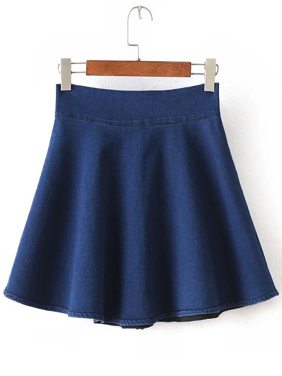 Shein Blue High Waist Flare Denim Skirt