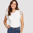 Shein Lace Contrast Knit Rib Tee