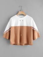 Shein Two Tone Tassel Trim Tee With Y Necklace