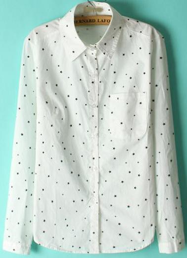Shein White Lapel Long Sleeve Stars Print Blouse