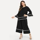 Shein Plus Contrast Trim Top And Palazzo Pants Set