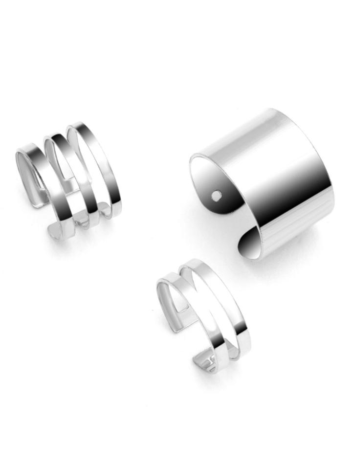 Shein 3pcs Silver Geometric Hollow Out Ring Set