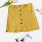 Shein Button Front Cut Out Hem Denim Skirt