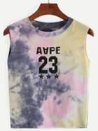 Shein Multicolor Tie Dye Varsity Print Crop Tank Top