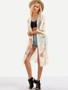 Shein Open-front Flower Embroidered Mesh Blouse - White