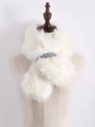 Shein Silver Sequin Tie-up White Faux Fur Stole