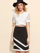 Shein Crop Lace Top With Striped Trim Zipper Back Skirt