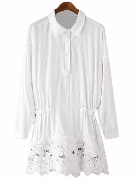 Shein White Long Sleeve Flower Lace Hem Dress