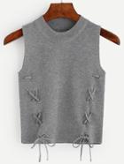 Shein Grey Lace Up Knit Sleeveless Top