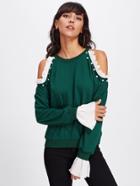 Shein Pearl Beading Pleated Ruffle Detail Pullover