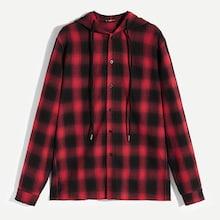 Shein Men Plaid Hooded Shirt