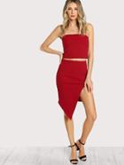 Shein Solid Bandeau Top & Split Skirt Co-ord