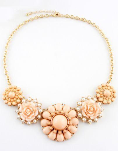 Shein Pink Gemstone Gold Flower Necklace