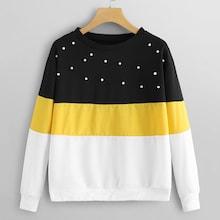Shein Pearls Cut And Sew Panel Sweatshirt