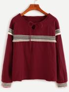 Shein Burgundy Tie Neck Embroidered Tape Detail Blouse