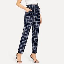 Shein Ruffle Detail Slant Pocket Plaid Pants