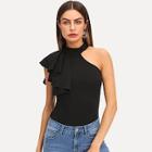 Shein Zip Back Ruffle Trim Asymmetrical Tank