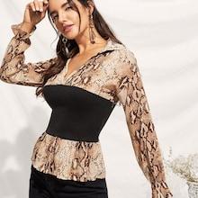 Shein Snake Print Cut And Sew Blouse