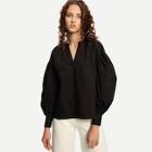 Shein V-neck Leg-of-mutton Sleeve Solid Blouse