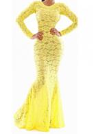 Rosewe Enchanting Long Sleeve Round Neck Mermaid Dress Yellow