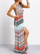 Shein Multicolor Vintage Print Split Maxi Dress