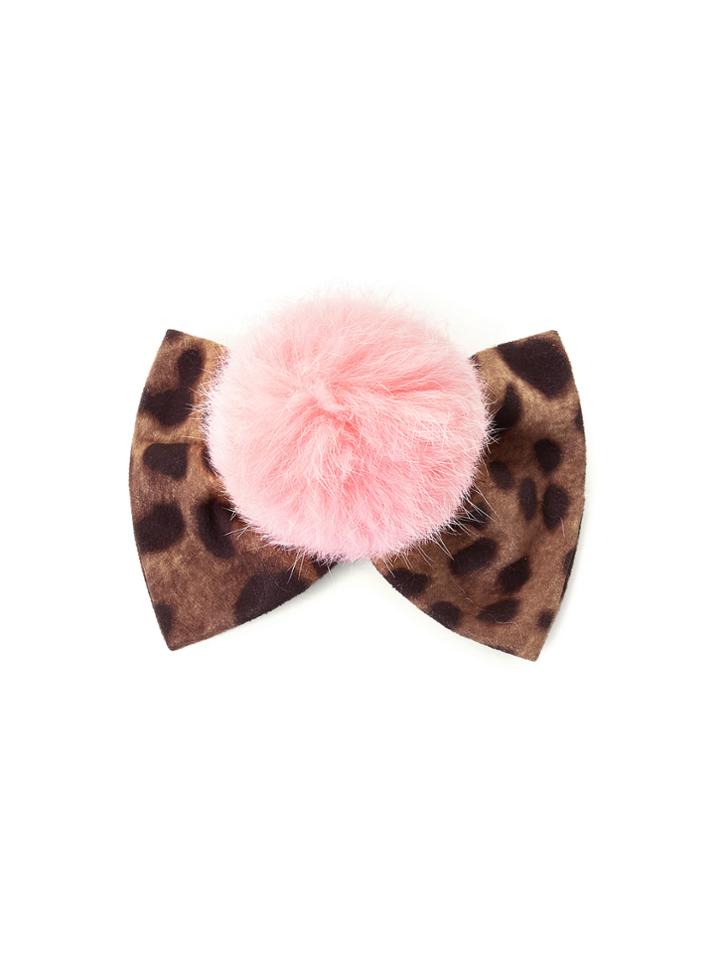 Shein Pom Pom Bow Leopard Hair Clip