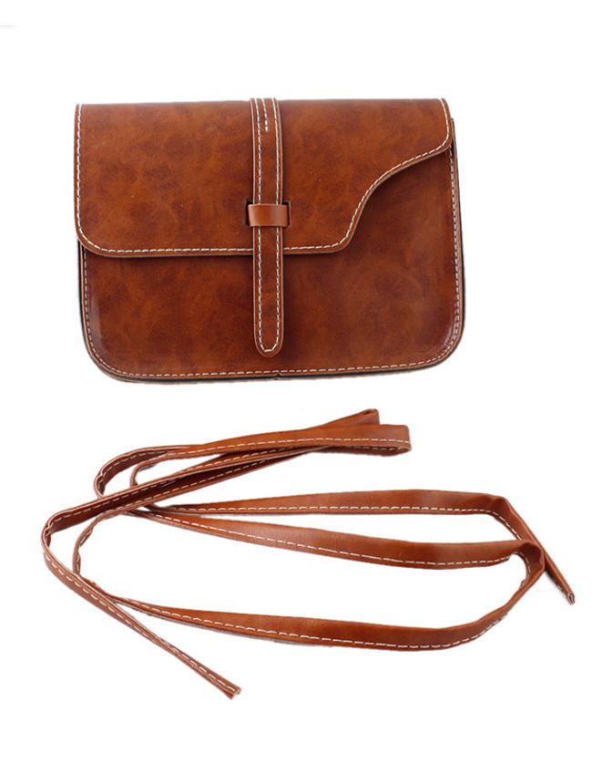 Shein Brown Pu Leather Straps Shoulder Bag