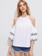 Shein Embroidered Layered Sleeve Cold Shoulder Halter Top