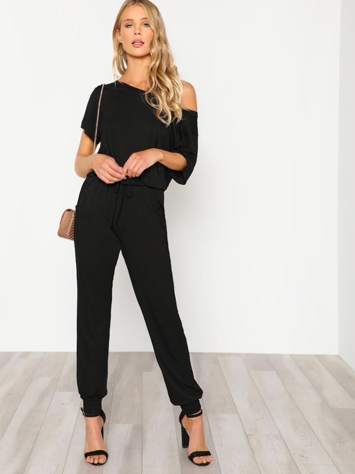 Shein Asymmetric Shoulder Elastic Waist Jumpsuit
