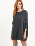 Shein Grey Ribbed Knit Drop Shoulder Oversized Sweater