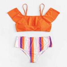 Shein Plus Striped Flounce Bikini Set