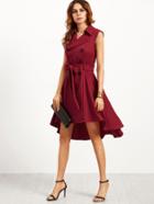 Shein Burgundy Double Breasted Belted Sleeveless Trench Dress