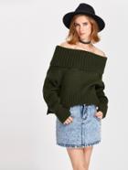 Shein Foldover Off Shoulder Vented Hem Jumper