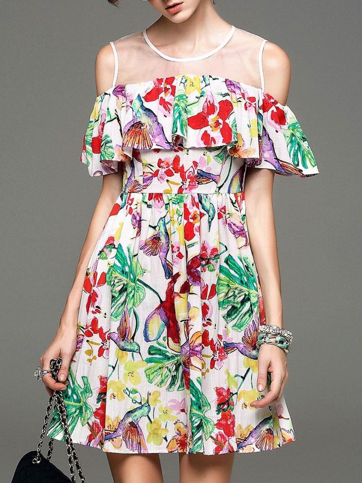 Shein Multicolor Gauze Ruffle Print A-line Dress
