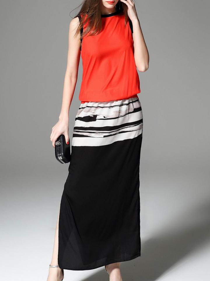 Shein Orange Black Split Maxi Dress