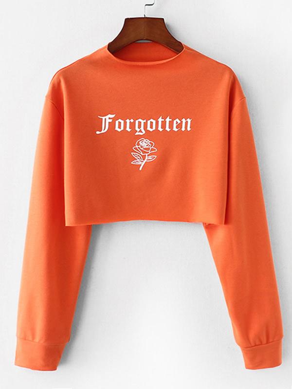 Shein Rose Print Crop Sweatshirt