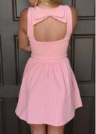 Rosewe Bowknot Embellished Pink Cutout Back Dress