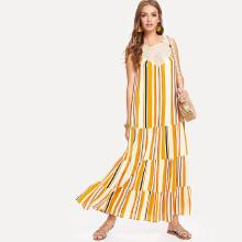 Shein Lace Neck Tiered Striped Dress