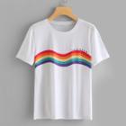 Shein Rainbow Stripe Print T-shirt
