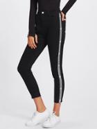 Shein Letter Print Tape Side Raw Cut Hem Jeans