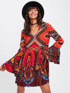 Shein Tiered Bell Cuff Geo Print Dress