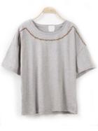 Shein Grey Crew Neck Embroidered Loose T-shirt