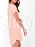 Shein Pink Short Sleeve High Low Zipper Dress