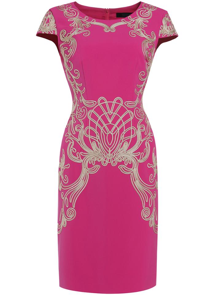 Shein Hot Pink Crew Neck Disc Flowers Sheath Dress