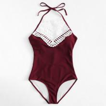 Shein Crochet Lace Insert Halter Swimsuit