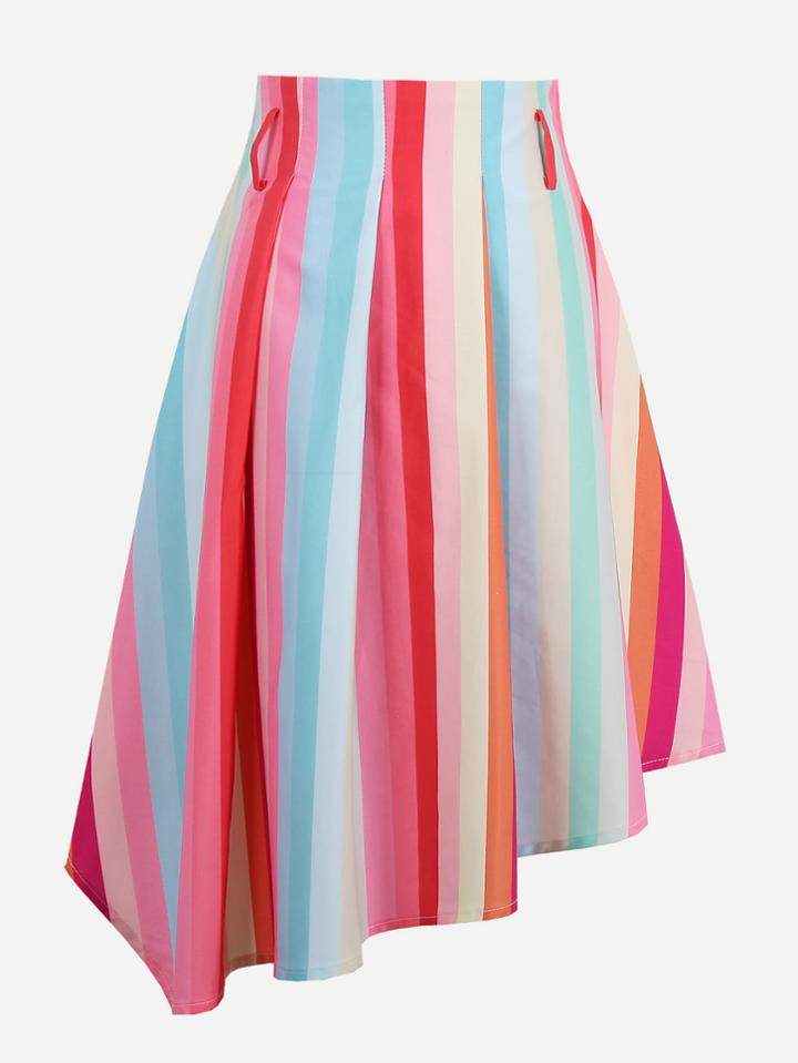 Shein Rainbow Stripe Asymmetric Skirt