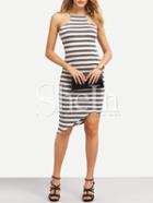 Shein Breton Stripe Cutaway Asymmetric Hem Bodycon Dress